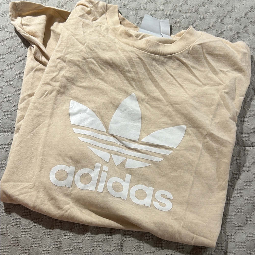 Adidas Beige Tee with White Trefoil Logo